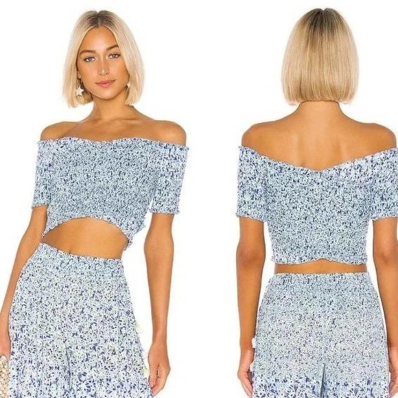 Poupette St. Barth Soledad Smocked Top Blue Small - Picture 1 of 6